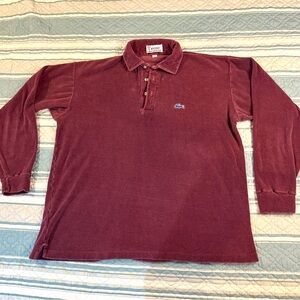 Vintage IZOD Lacoste Velour Striped Long Sleeve Polo  Size Small Blue Alligator